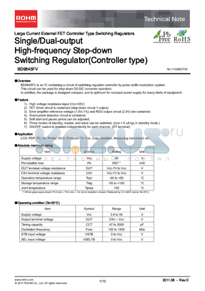 BD9845FV datasheet - Single/Dual-output High-frequency Step-down Switching Regulator(Controller type)