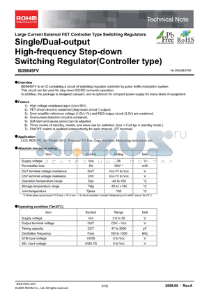 BD9845FV datasheet - Single/Dual-output High-frequency Step-down Switching Regulator(Controller type)
