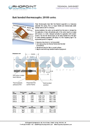 20100-2 datasheet - Butt bonded thermocouples