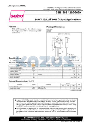 2SB1683 datasheet - 140V / 12A, AF 60W Output Applications
