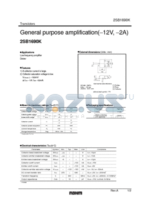 2SB1690K datasheet - General purpose amplification (-12V, -2A)