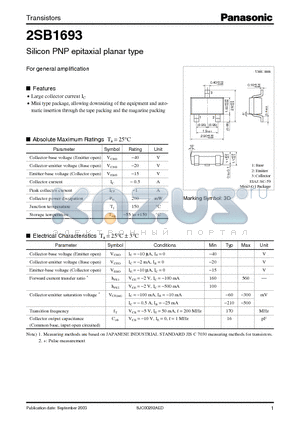 2SB1693 datasheet - Silicon PNP epitaxial planar type