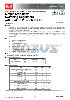 BD9859EFJ datasheet - Simple Step-down Switching Regulators with Built-in Power MOSFET