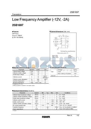 2SB1697 datasheet - Low Frequency Amplifier (-12V, -2A)