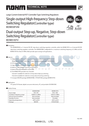 BD9851EFV datasheet - Single-output High-frequency Step-down Switching Regulator(Controller type)