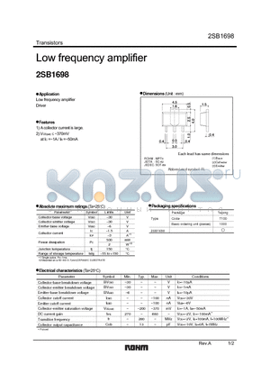 2SB1698 datasheet - Low frequency amplifier