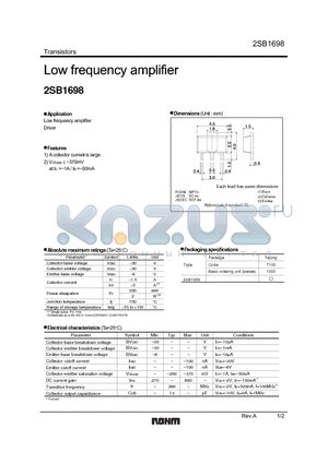 2SB1698_08 datasheet - Low frequency amplifier