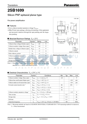 2SB1699 datasheet - Silicon PNP epitaxial planar type