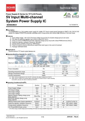 BD9862MUV datasheet - 5V Input Multi-channel System Power Supply IC