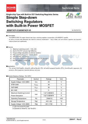 BD9873CP-V5 datasheet - Simple Step-down Switching Regulators with Built-in Power MOSFET