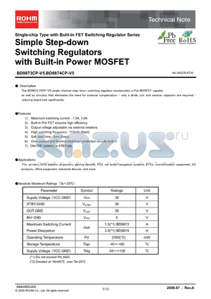 BD9873CP-V5E2 datasheet - Simple Step-down Switching Regulators with Built-in Power MOSFET