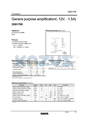 2SB1709 datasheet - Genera purpose amplification(-12V, -1.5A)