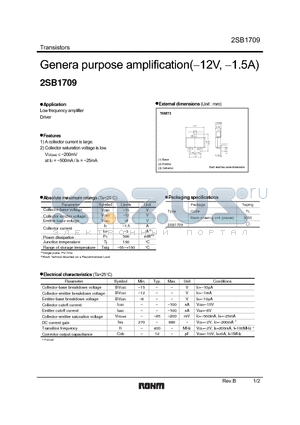 2SB1709 datasheet - Genera purpose amplification(−12V, −1.5A)