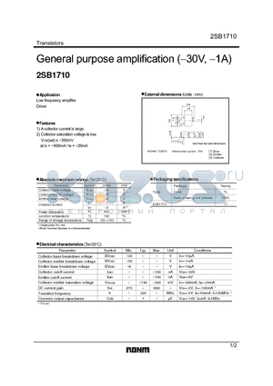 2SB1710 datasheet - General purpose amplification (-30V, -1A)