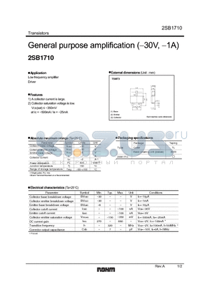 2SB1710_1 datasheet - General purpose amplification (−30V, −1A)