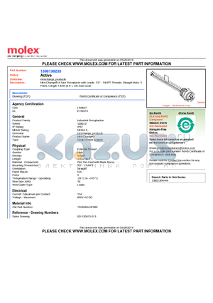 130013-0235 datasheet - Mini-Change A-Size Receptacle with Leads, 1/2