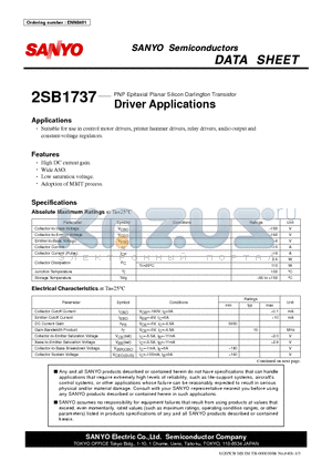 2SB1737 datasheet - PNP Epitaxial Planar Silicon Darlington Transistor Driver Applications