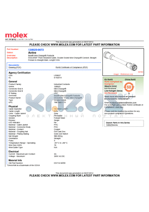 130025-0073 datasheet - DeviceNet Thick Stranded Cable, Double Ended Mini-Change