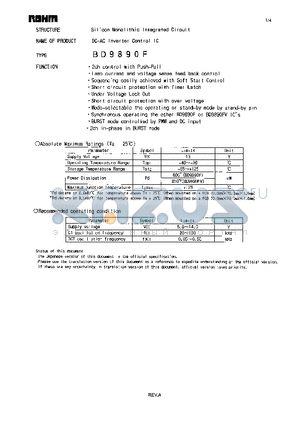 BD9890F datasheet - DC-AC Inverter Control IC