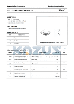 2SB407 datasheet - Silicon PNP Power Transistors