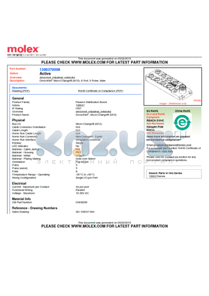 1300370008 datasheet - DeviceNet Micro-Change^ (M12), 8 Port, 5 Poles, Male