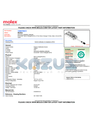 130037-0011 datasheet - DeviceNet Micro-Change (M12), 8 Port, Micro-Change 5 Poles, Male, 2.0m (6.56 )