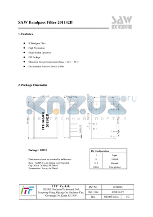 201142B datasheet - SAW Bandpass Filter