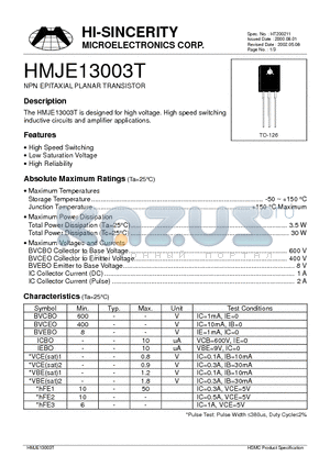 13003BR datasheet - NPN EPITAXIAL PLANAR TRANSISTOR