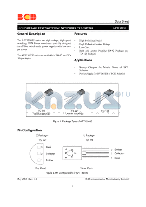 13003EZ-E1 datasheet - HIGH VOLTAGE FAST SWITCHING NPN POWER TRANSISTOR