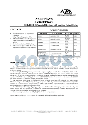 AZ10/100EP16VSL+ datasheet - ECL/PECL Differential Receiver with Variable Output Swing