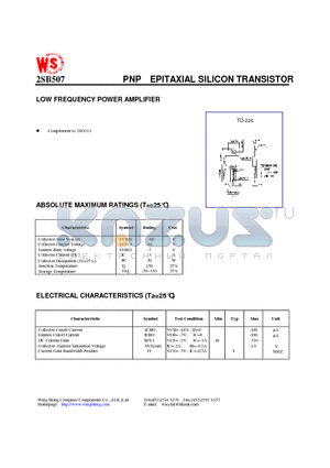 2SB507 datasheet - PNP EPITAXIAL SILICON TRANSISTOR(LOW FREQUENCY POWER AMPLIFIER)