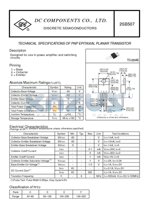 2SB507 datasheet - TECHNICAL SPECIFICATIONS OF PNP EPITAXIAL PLANAR TRANSISTOR