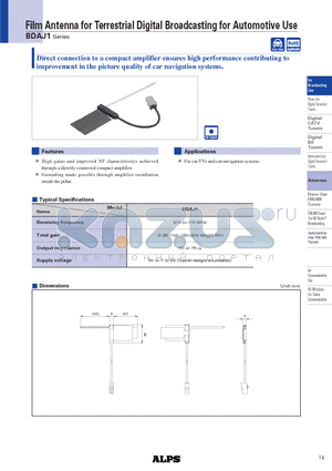 BDAJ1 datasheet - Film Antenna for Terrestrial Digital Broadcasting for Automotive Use