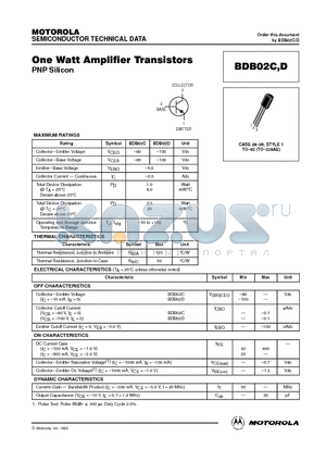 BDB02 datasheet - One Watt Amplifier Transistors