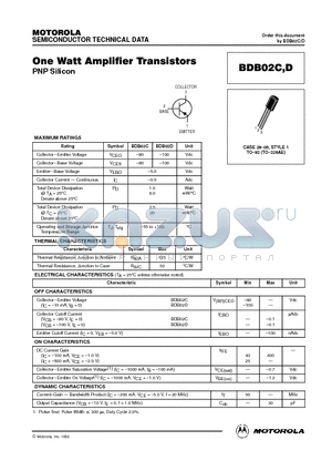 BDB02C datasheet - One Watt Amplifier Transistors