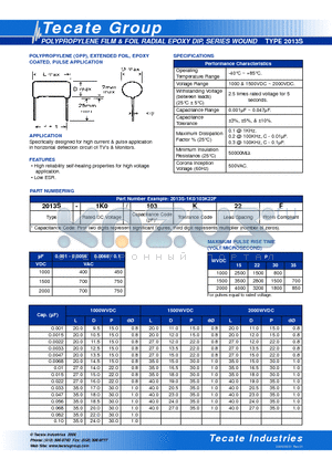 2013S-1K0/103K22F datasheet - POLYPROPYLENE FILM & FOIL RADIAL EPOXY DIP, SERIES WOUND