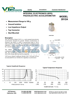 2012A datasheet - INTEGRAL ELECTRONICS (IEPE) PIEZOELECTRIC ACCELEROMETER