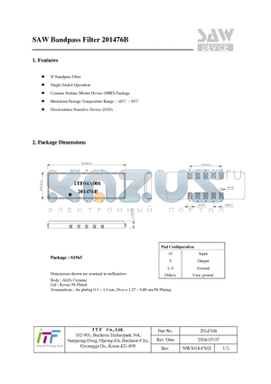 201476B datasheet - SAW Bandpass Filter