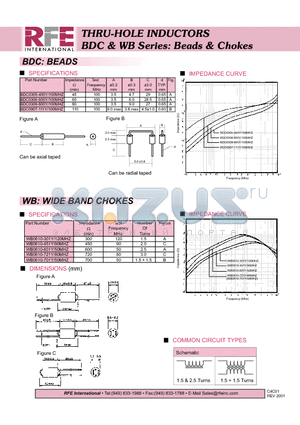 BDC0306-600Y datasheet - THRU-HOLE INDUCTORS BDC & WB Series: Beads & Chokes