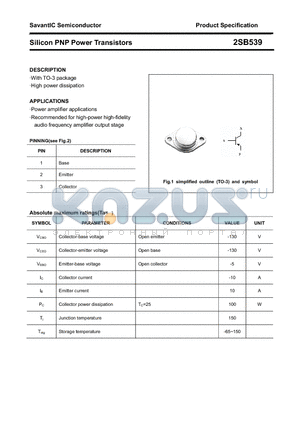 2SB539 datasheet - Silicon PNP Power Transistors