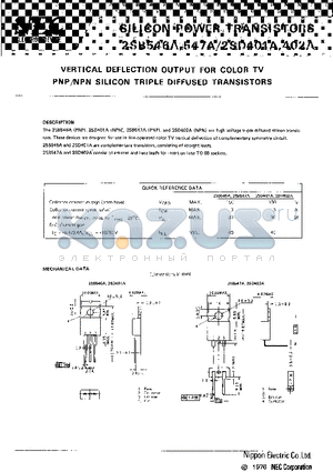 2SB546A datasheet - VERTICAL DEFLECTION OUTPUT FOR COLOR TV PNP/NPN SILICON TRIPLE DIFFUSED TRANSISTOR