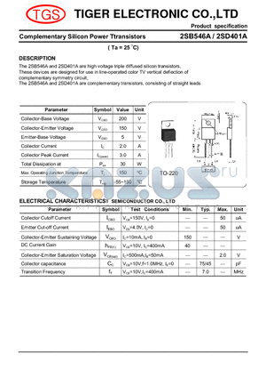 2SB546A datasheet - Complementary Silicon Power Ttransistors