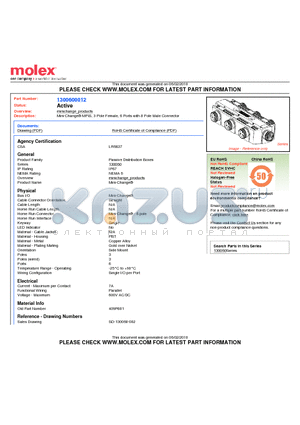 1300600012 datasheet - Mini-Change MPIS, 3 Pole Female, 6 Ports with 8 Pole Male Connector