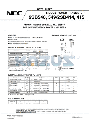 2SB549 datasheet - PNP/NPN SILICON EPITAXIAL TRANSISTOR FOR LOW-FREQUENCY POWER AMPLIFIERS