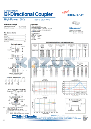 BDCN-17-25 datasheet - Bi-Directional Coupler High Power, 50 824 to 2525 MHz