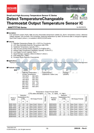 BDE0100G datasheet - Detect TemperatureChangeable Thermostat Output Temperature Sensor IC