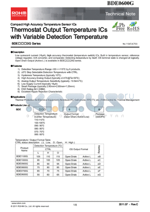 BDE0900G datasheet - Thermostat Output Temperature ICs with Variable Detection Temperature