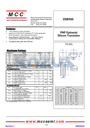 2SB562 datasheet - PNP Epitaxial Silicon Transistor
