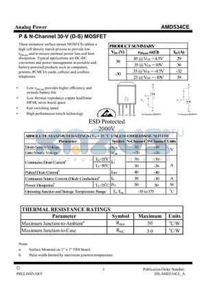 AMD534CE datasheet - P & N-Channel 30-V (D-S) MOSFET