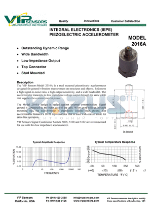 2016A datasheet - INTEGRAL ELECTRONICS (IEPE) PIEZOELECTRIC ACCELEROMETER